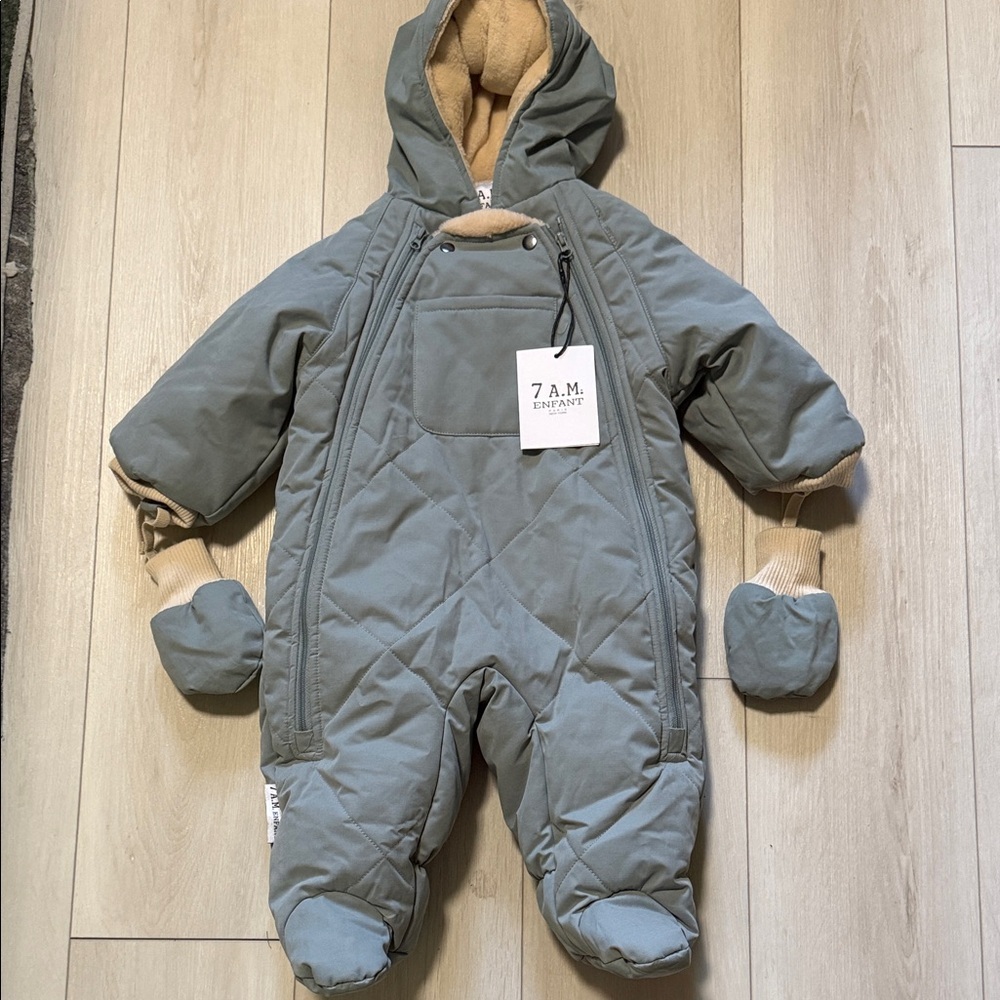 7 A.am. Quilted Baby Snowsuit in Sage Green 6-12 months NEW Infant